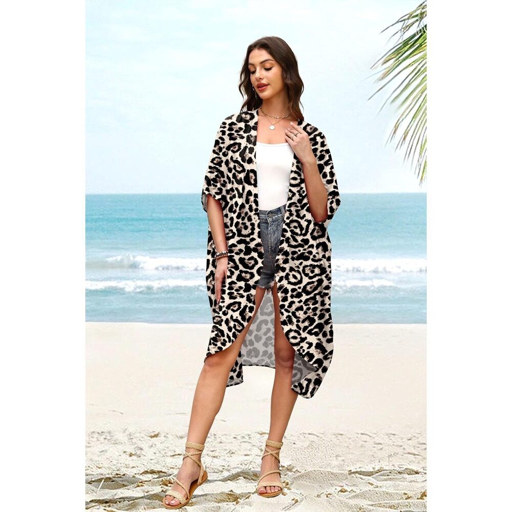 Bathing Suit Cover Up for Women Beach Kimono Coverups Cheetah Print - Picture 3 of 5